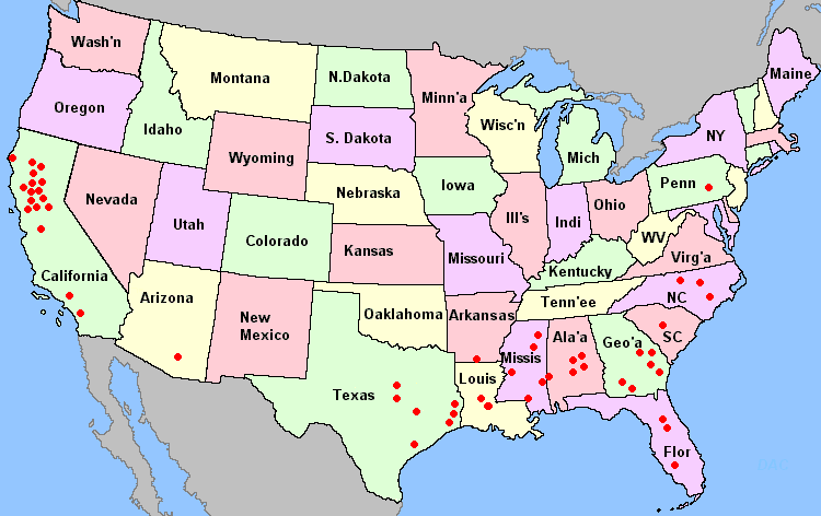 Distribution of commercial queen breeders in the United States