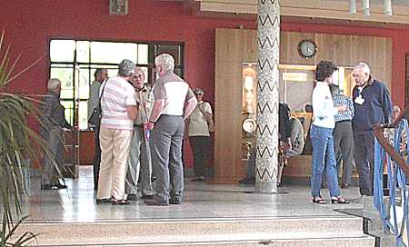 groups chatting in the main foyer