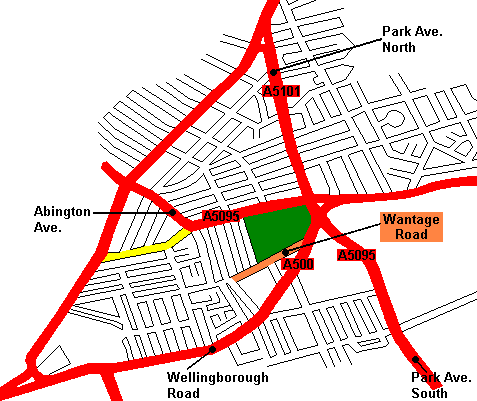 Map showing Northampon County Cricket Ground