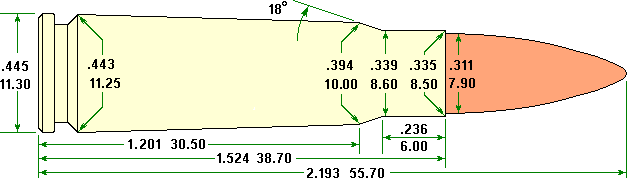 dimensions of 7.62 x 39 cartridge (AK47)