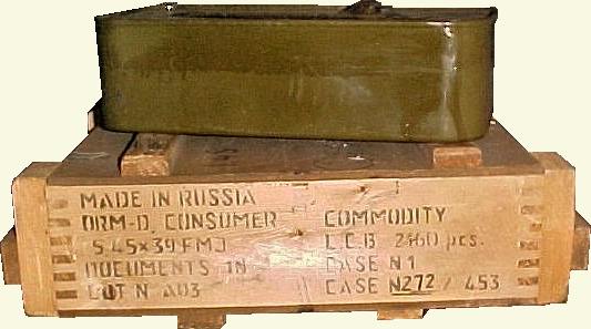 Crate of 2160 rounds of 5.45 x 39 ammunition, with 1080 round tin