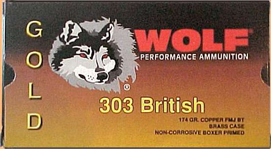 Photos of a box of Wolf Brand .303 British Ammunition.